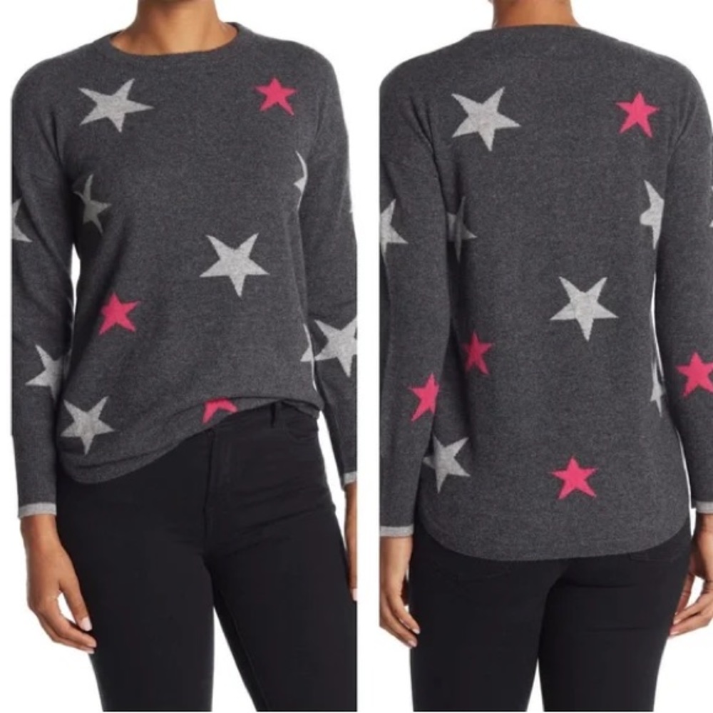 Philosophy Cashmere Grey & Pink Star Sweater